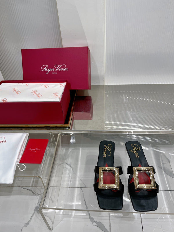 Viv Simple Slides Black Cowhide 295939