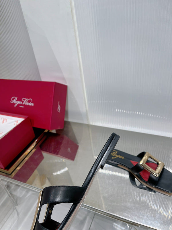 Viv Simple Slides Black Cowhide 295939