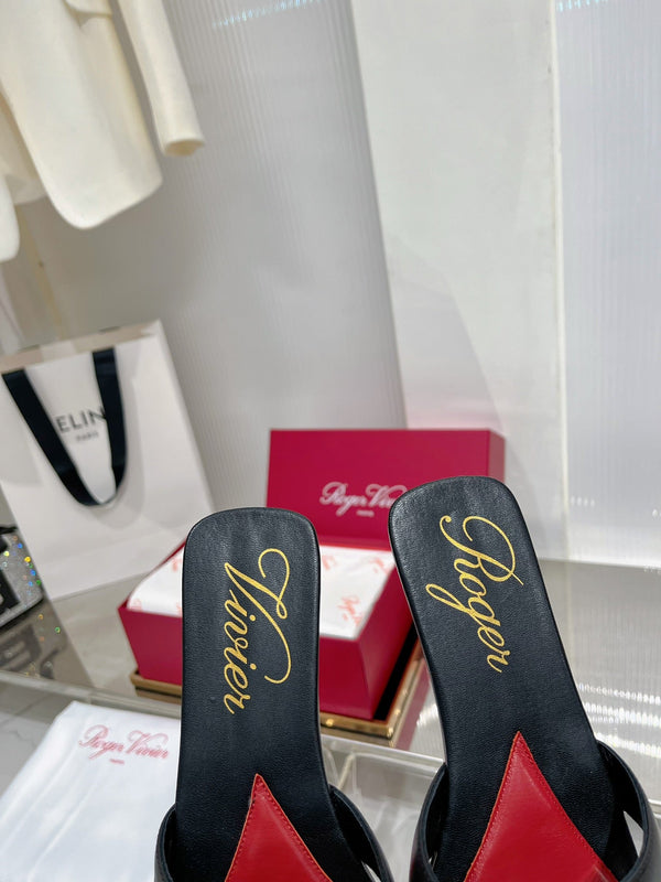 Viv Simple Slides Black Cowhide 295939