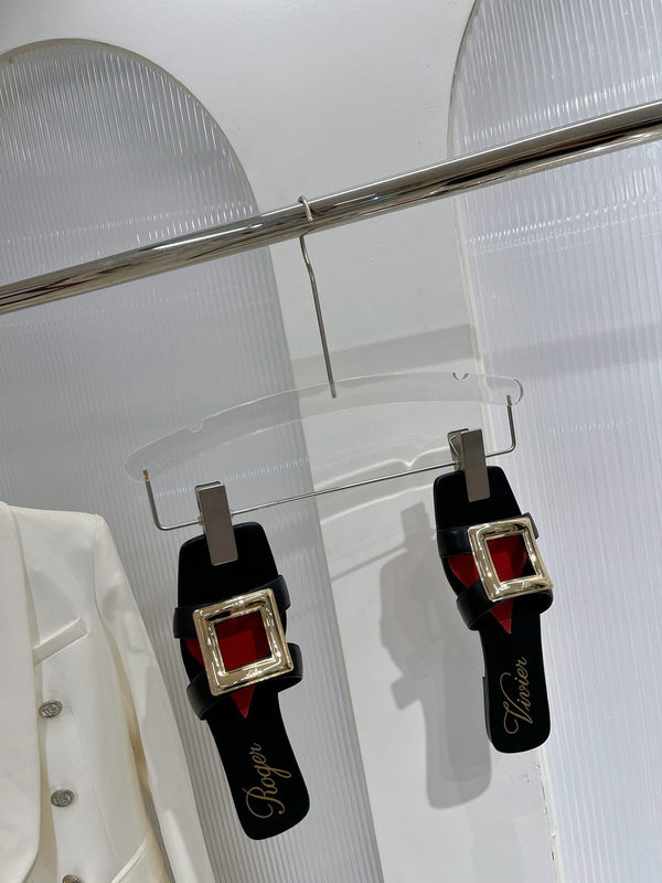 Viv Simple Slides Black Cowhide 295939