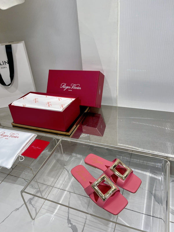 Viv Simple Slides Pink Cowhide 295938