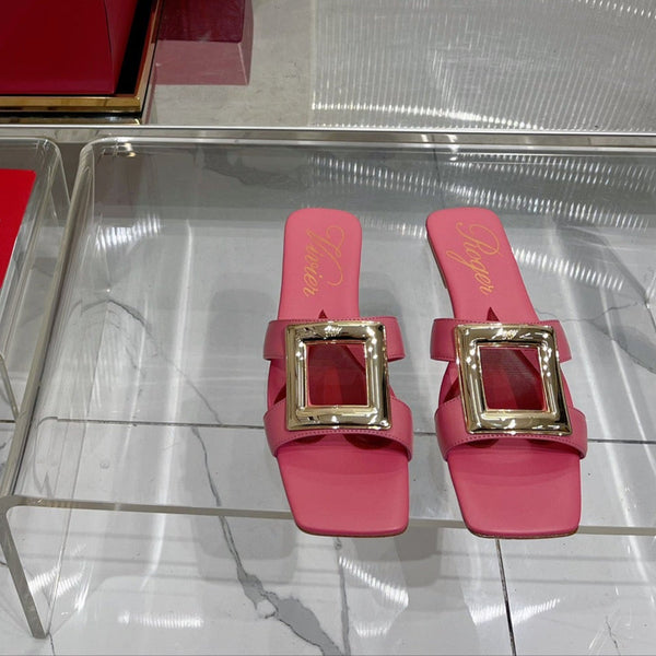 Viv Simple Slides Pink Cowhide 295938