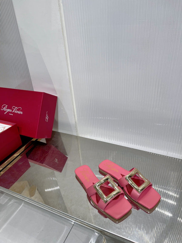 Viv Simple Slides Pink Cowhide 295938