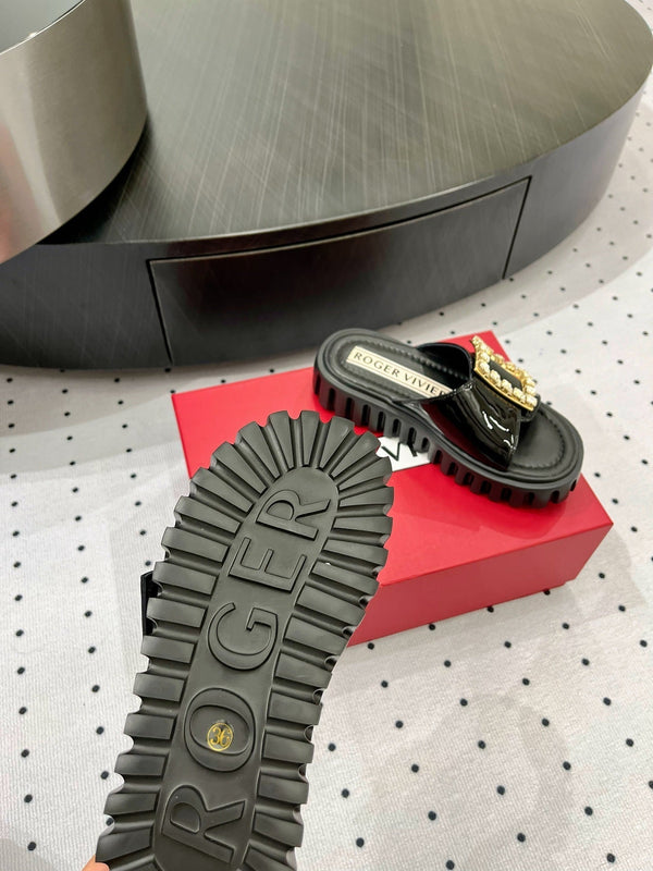 Viv Diamond Mules Black Patent Leather 295957