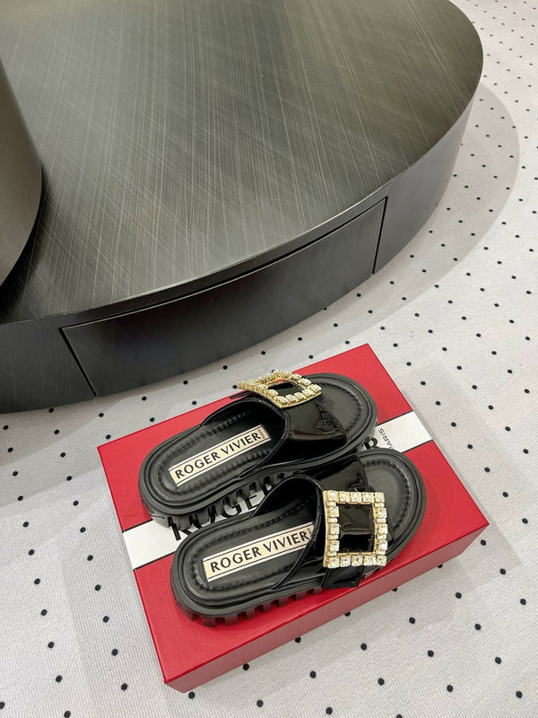 Viv Diamond Mules Black Patent Leather 295957