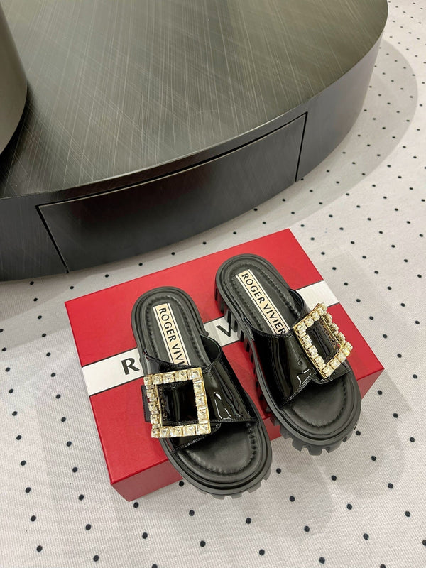 Viv Diamond Mules Black Patent Leather 295957