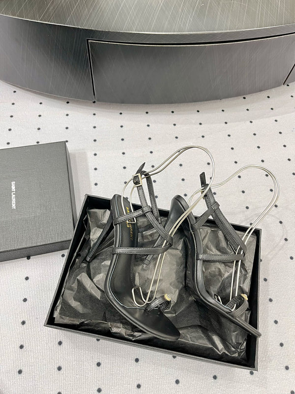 SL LINDEN HEELED SANDALS BLACK CALFSKIN