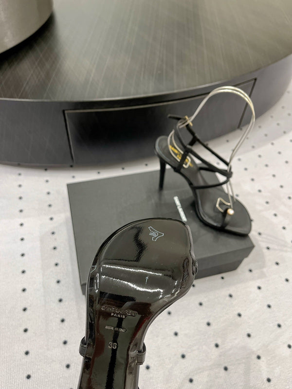 SL LINDEN HEELED SANDALS BLACK CALFSKIN