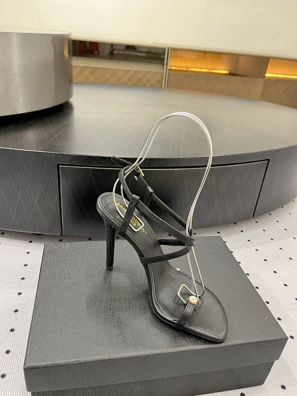 SL LINDEN HEELED SANDALS BLACK CALFSKIN