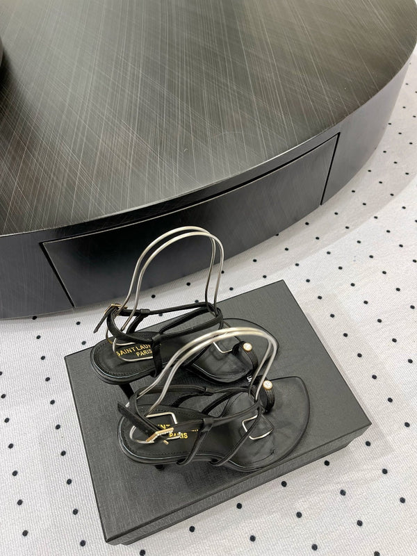 SL LINDEN HEELED SANDALS BLACK CALFSKIN