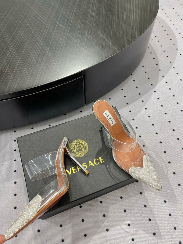 ALAIA Le Coeur Mules White With Rhinestones Lambskin 954821