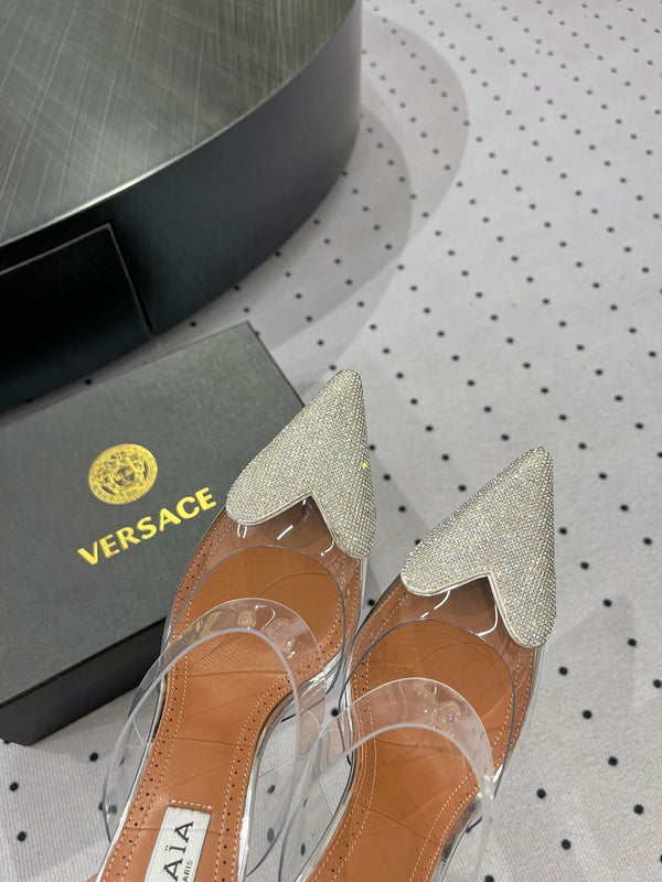 ALAIA Le Coeur Mules White With Rhinestones Lambskin 954821