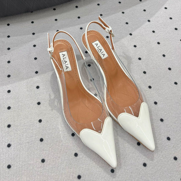 Alaila Le Cœur Slingbacks 60mm In White Glossy Lambskin 954827