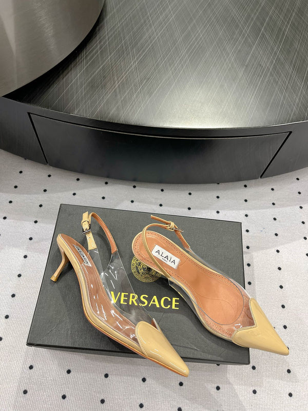 Alaila Le Cœur Slingbacks 60mm In Beige Glossy Lambskin 954829