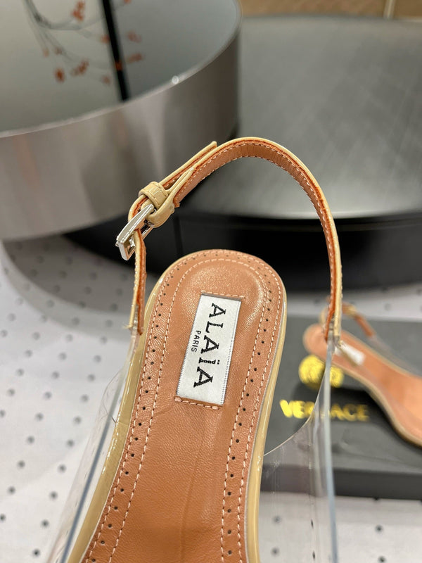 Alaila Le Cœur Slingbacks 60mm In Beige Glossy Lambskin 954829