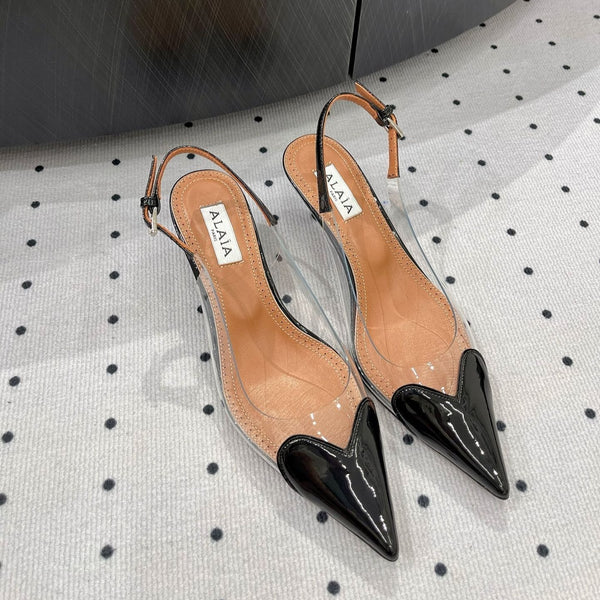Alaila Le Cœur Slingbacks 60mm In Black Glossy Lambskin 954833