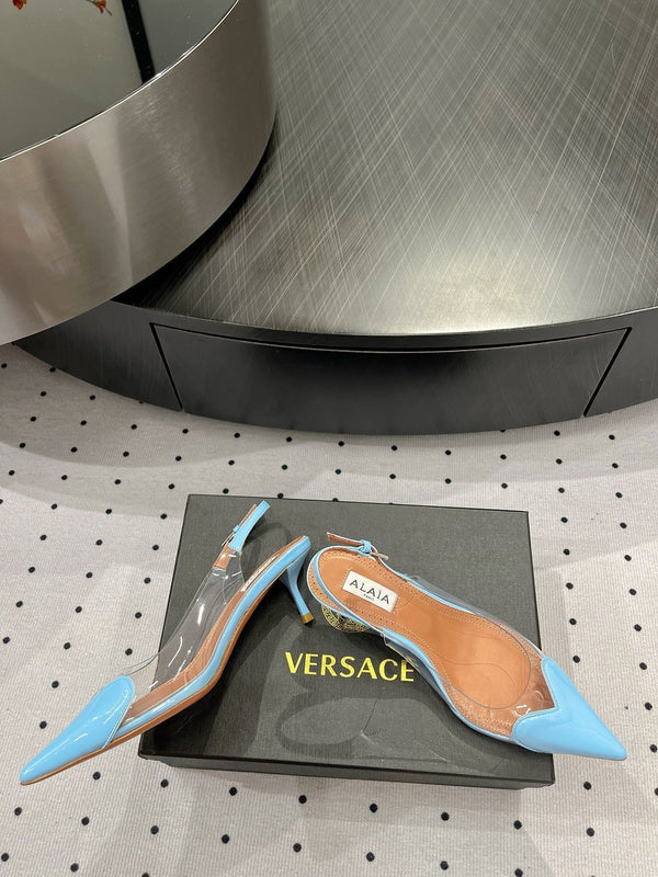 Alaila Le Cœur Slingbacks 60mm In Could Blue Glossy Lambskin 954835