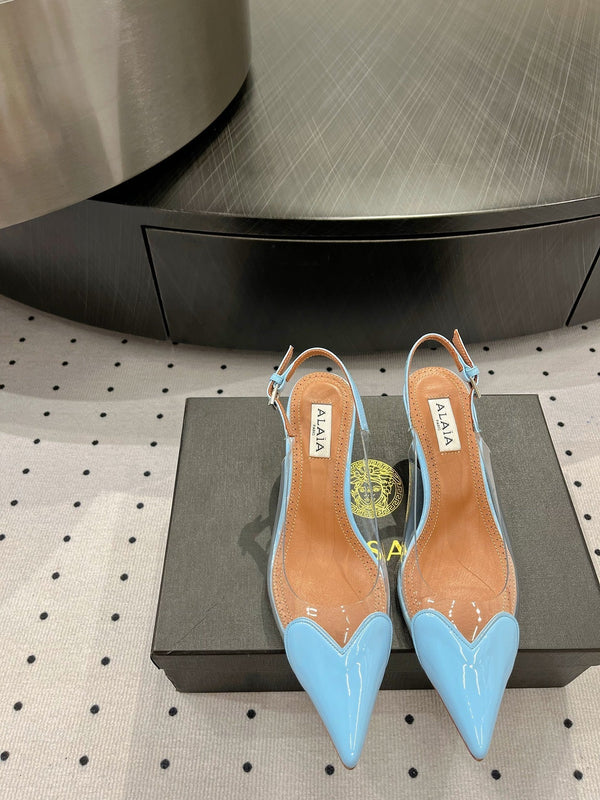 Alaila Le Cœur Slingbacks 60mm In Could Blue Glossy Lambskin 954835