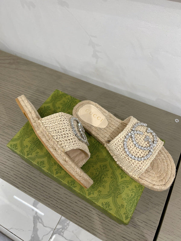 GG INTERLOCKING G ESPADRILLE CREAM FABRIC