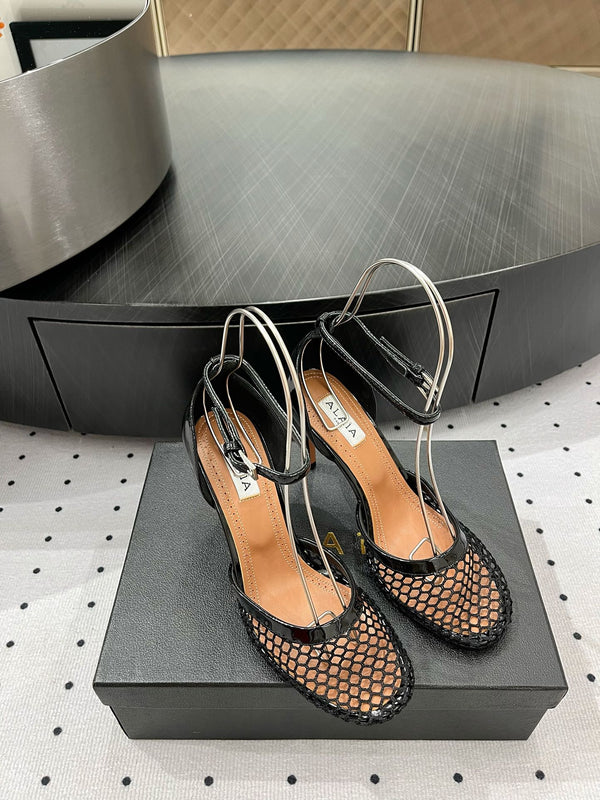 Alaila High Fishnet Pumps 90mm In Black Mesh Fabric 954848