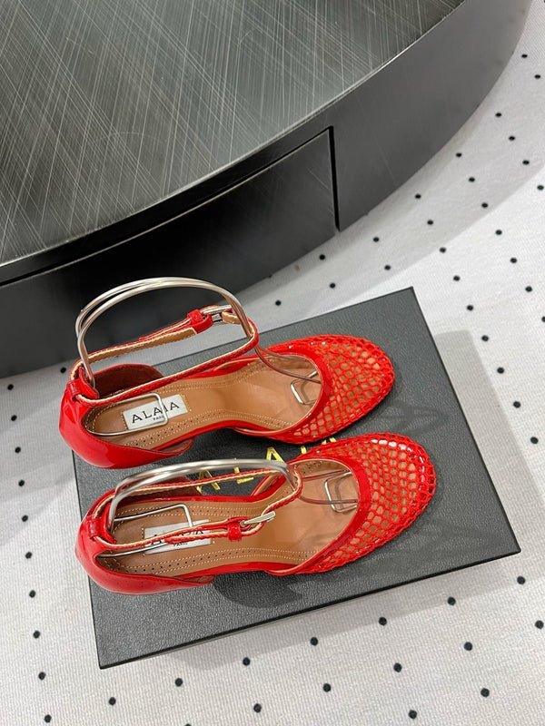 Alaila High Fishnet Pumps 90mm In Red Mesh Fabric 954854