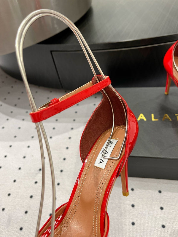 Alaila High Fishnet Pumps 90mm In Red Mesh Fabric 954854