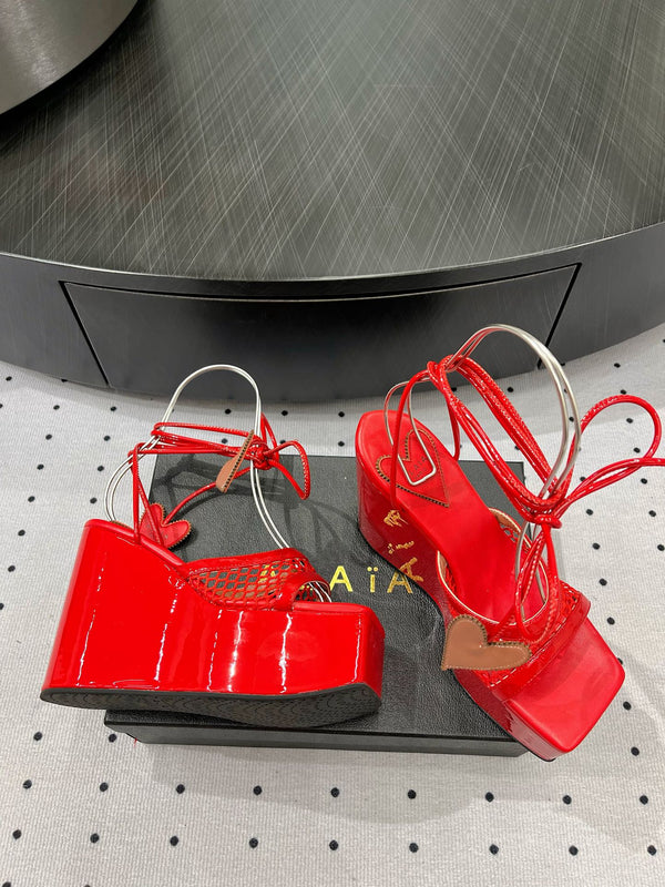 Sandalo alto Alaila 115 mm in tessuto a rete rosso 954858