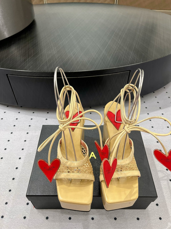 Alaila High Sandal 115mm In Light Yellow Mesh Fabric 954860