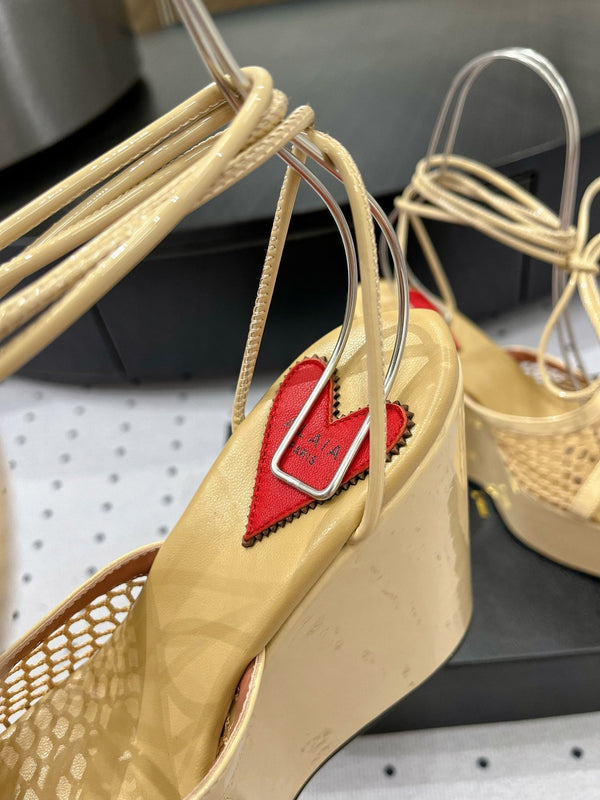 Alaila High Sandal 115mm In Light Yellow Mesh Fabric 954860