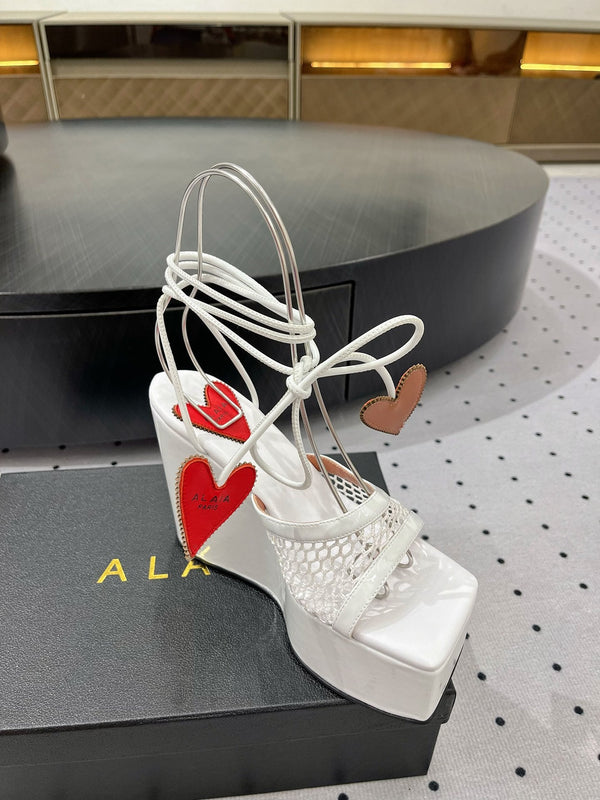 Sandalo alto Alaila 115 mm in tessuto a rete bianco 954862