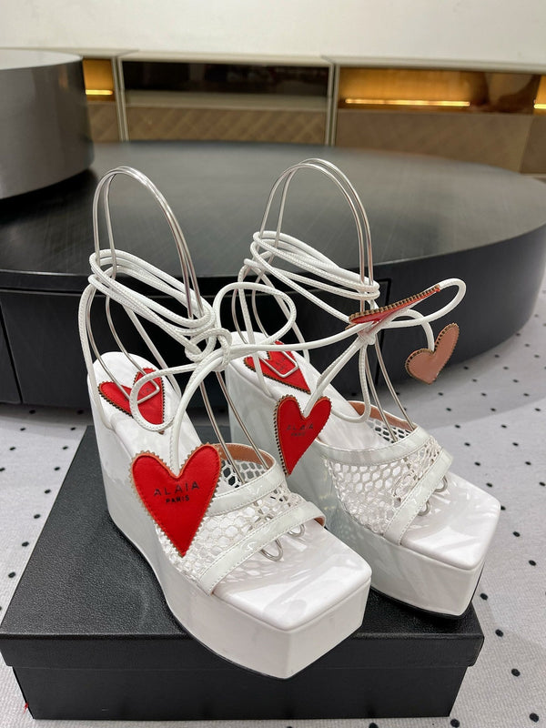 Sandalo alto Alaila 115 mm in tessuto a rete bianco 954862