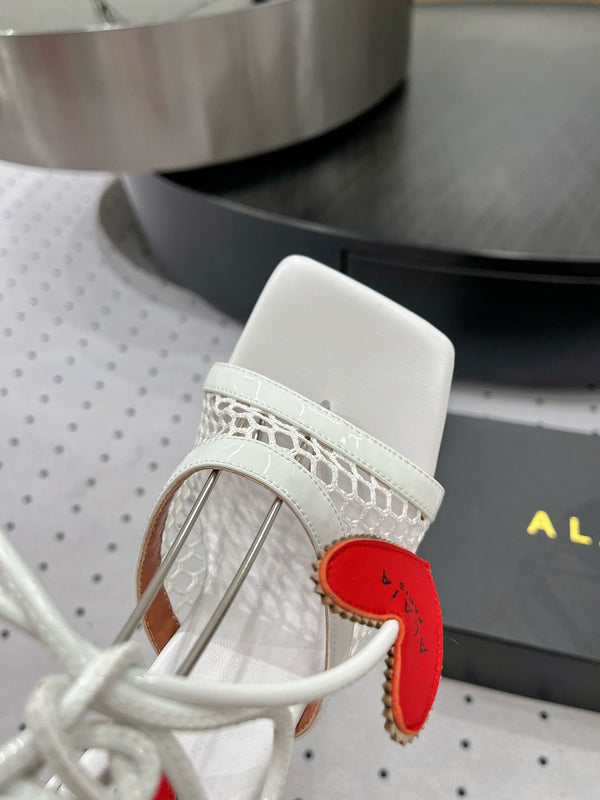 Sandalo alto Alaila 115 mm in tessuto a rete bianco 954862