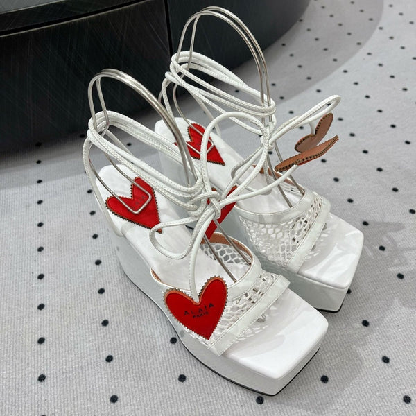 Sandalo alto Alaila 115 mm in tessuto a rete bianco 954862