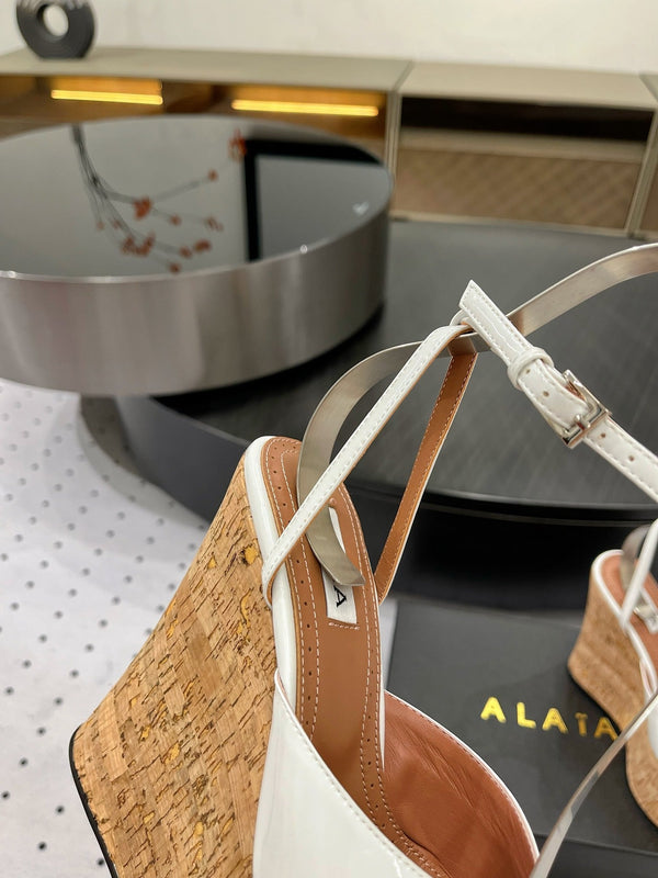 Alaila Wedge Sandals 115mm In White Glossy Lambskin 954889