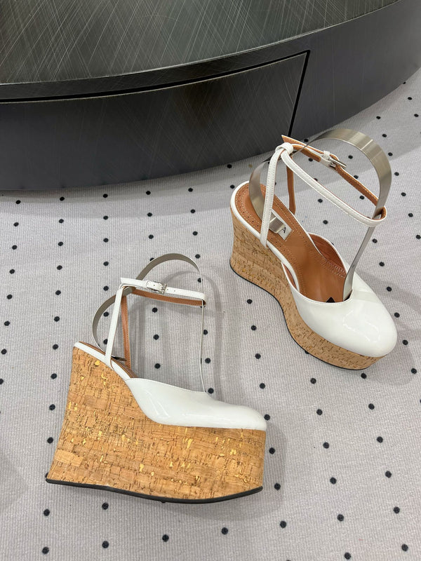 Alaila Wedge Sandals 115mm In White Glossy Lambskin 954889