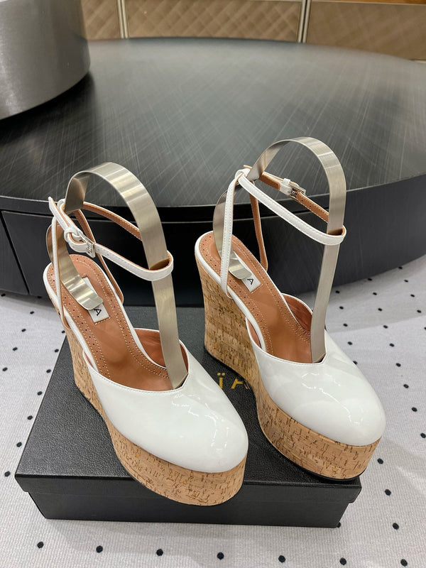 Alaila Wedge Sandals 115mm In White Glossy Lambskin 954889