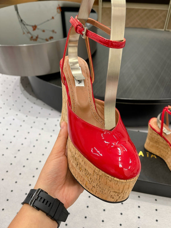 Alaila Wedge Sandals 115mm In Red Glossy Lambskin 954891