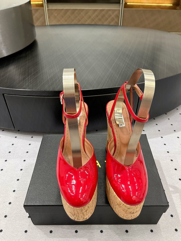 Alaila Wedge Sandals 115mm In Red Glossy Lambskin 954891