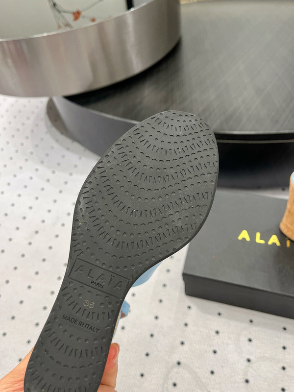 Alaila Wedge Sandals 135mm In Light Blue Glossy Lambskin 954899