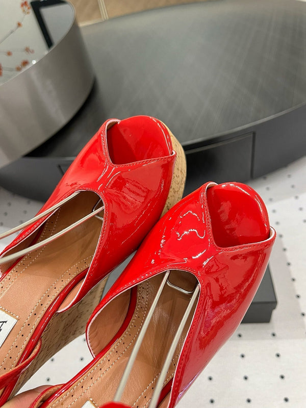 Sandali con zeppa Alaila 135 mm in pelle di agnello lucida rossa 954901