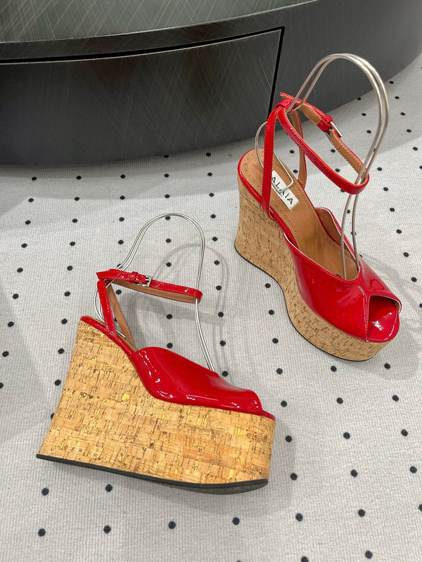 Sandali con zeppa Alaila 135 mm in pelle di agnello lucida rossa 954901