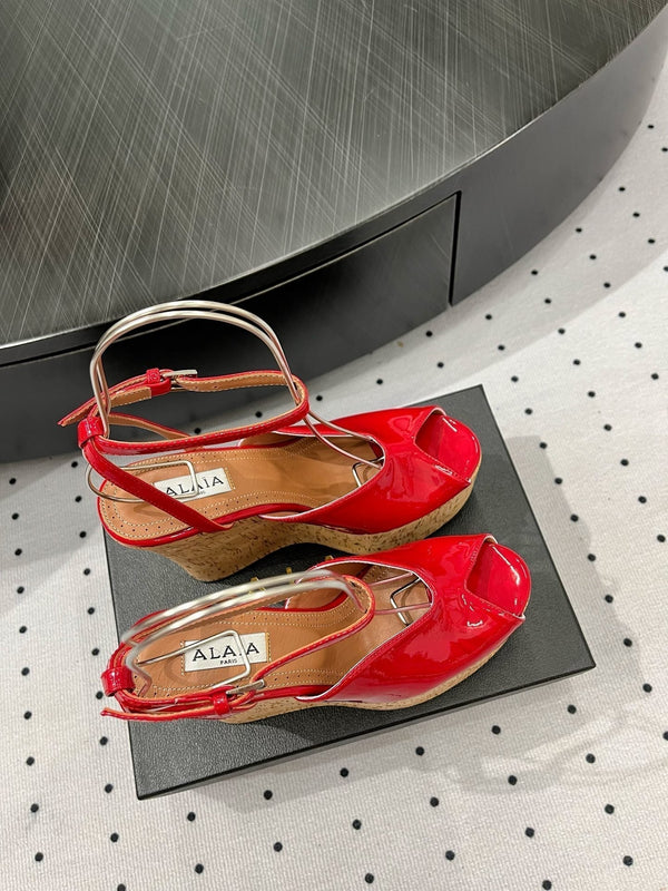 Sandali con zeppa Alaila 135 mm in pelle di agnello lucida rossa 954901