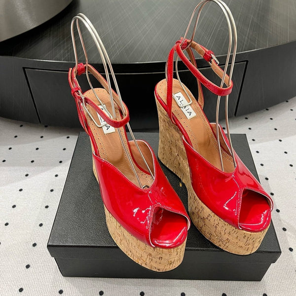 Sandali con zeppa Alaila 135 mm in pelle di agnello lucida rossa 954901