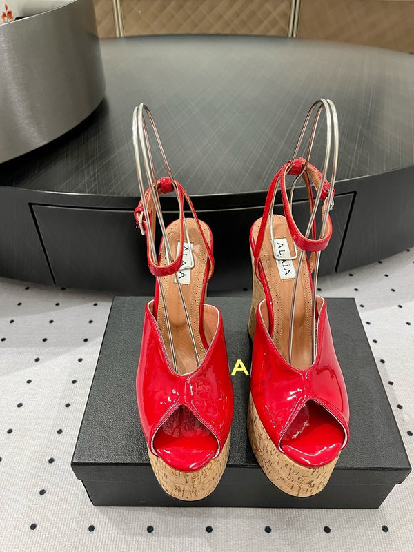 Sandali con zeppa Alaila 135 mm in pelle di agnello lucida rossa 954901