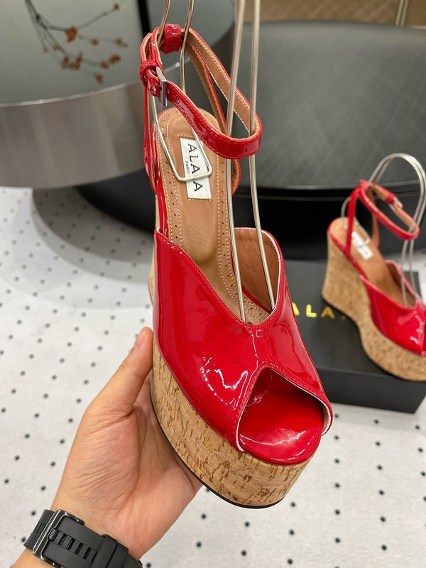 Sandali con zeppa Alaila 135 mm in pelle di agnello lucida rossa 954901