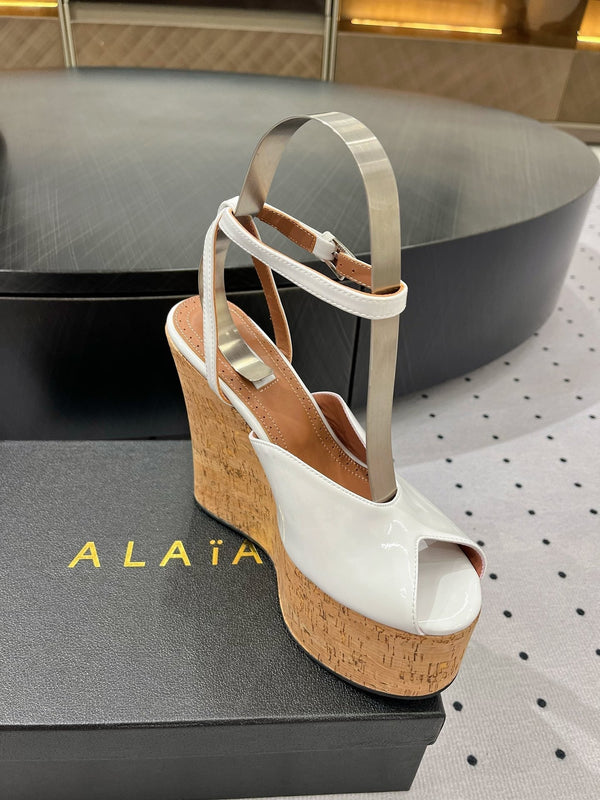 Alaila Wedge Sandals 135mm In White Glossy Lambskin 954903