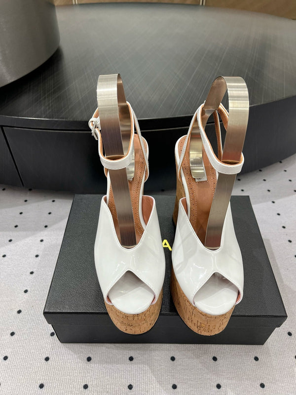 Alaila Wedge Sandals 135mm In White Glossy Lambskin 954903