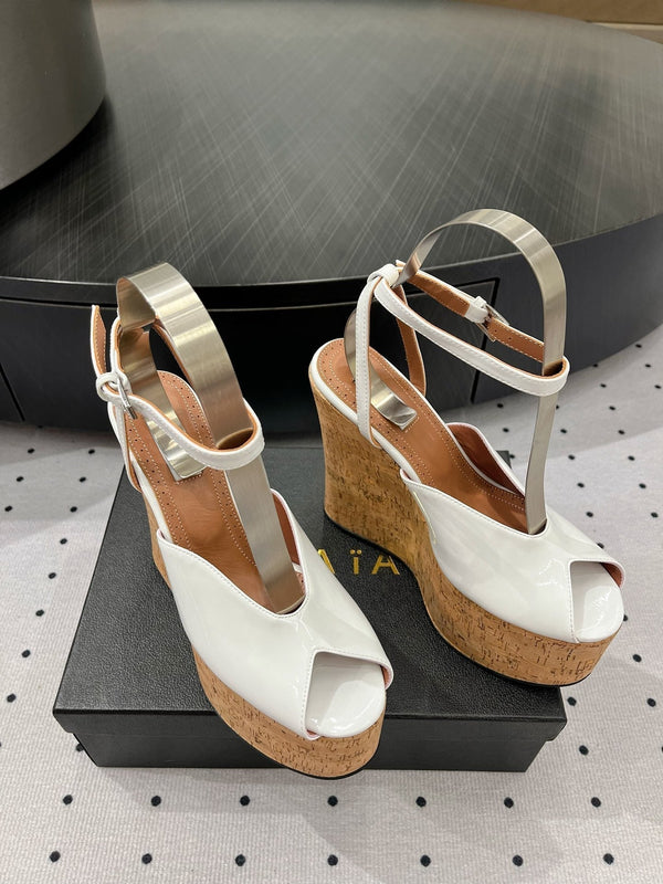 Alaila Wedge Sandals 135mm In White Glossy Lambskin 954903