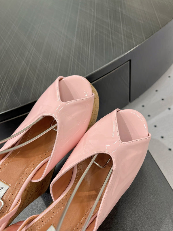 Alaila Wedge Sandals 135mm In Pink Glossy Lambskin 954905