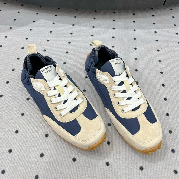 HM Sneaker 10mm In Deep Blue Mix Beige Suede And Windbreaker Fabric 954750